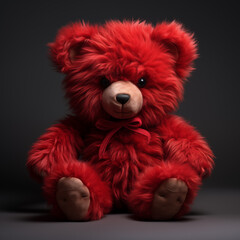 teddy bear hold heart and present box on red background valentine's day