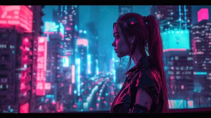 A woman is in a modern cyberpunk city AI generated image