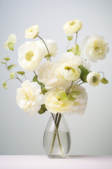 Celebrating White day. Bouquet of white flowers and gift.