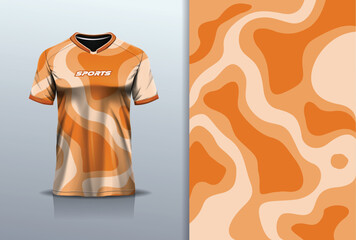 Sport jersey design template mockup water wave abstract line for football soccer, racing, running, e sports, orange color	