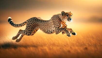 Sprinting Cheetah in Golden Savannah Grass