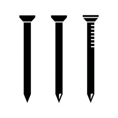 Set of nail (pin, hardware) icons. Symbol for fastening parts or repair. Fasteners for construction.