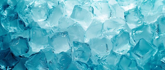 Ice cubes bluish background banner panorama long - Frozen water texture, cold fresh concept, top...