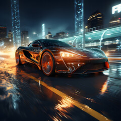 An icon of a hot car on a track with blue lights