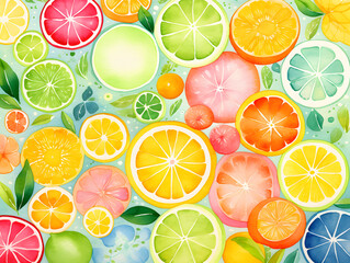 An illustration of many different fruits of citrus