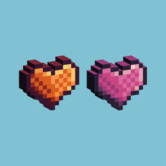 Isometric Pixel art 3d of Heart icon for items asset. Heart icon on pixelated style.8bits perfect for game asset or design asset element for your game design asset.