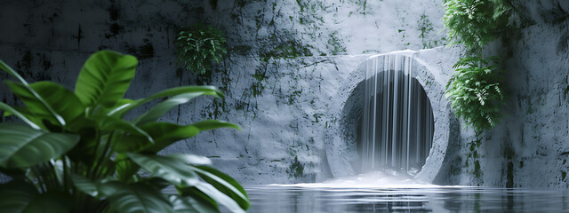 an abstract round waterfall on the white stone backgr