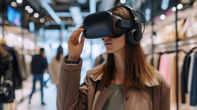 Exploring Sustainability in the Metaverse, Female Shopper in VR Headset