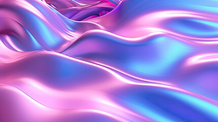 Obraz premium Holographic chrome gradient waves abstract background.