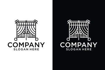 Curtain logo icon design template flat vector curtain line art logo design. Creative ideas for elegant minimalist luxury curtain lines. Home building property interior design.