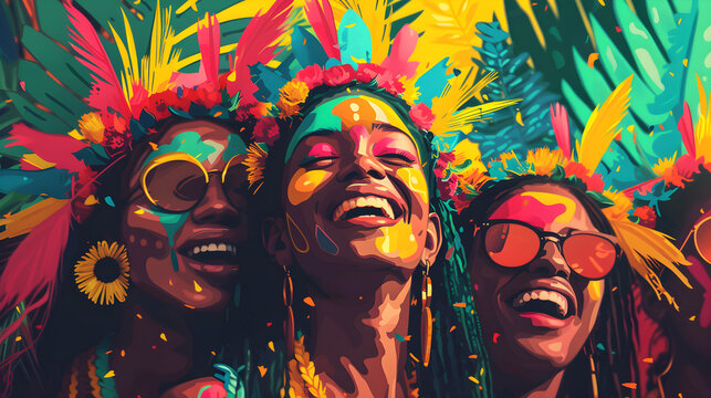 Portrait of a Brazilian ethnic diverse people celebrating - illustration