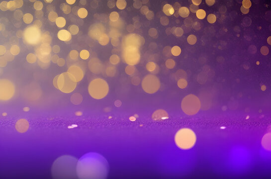 Abstract colorful blur bokeh background, Gold bokeh on defocused purple background