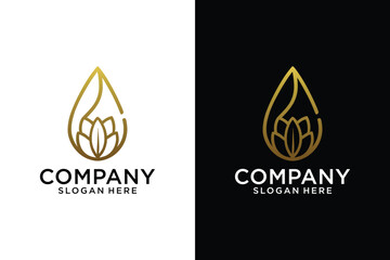 abstract minimalist gold / olive oil water drop logo with line concept logo design - obrazy, fototapety, plakaty