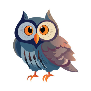 Owl of colorful set. A charming illustration showcasing a cute owl in an adorable cartoon design against a crisp white background. Vector illustration.