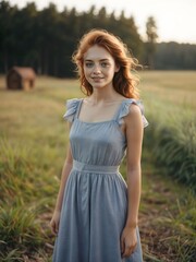 Fototapeta na wymiar portrait of a redhead woman in a field