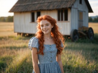 redhead woman in a field