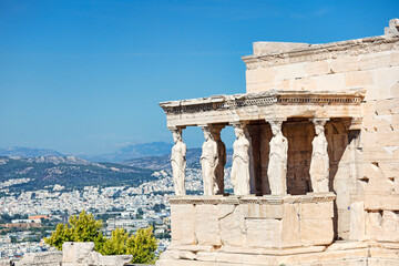 The Caryatids of Erechtheion on the Athenian Acropolis, Greece - obrazy, fototapety, plakaty
