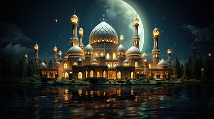 Amazing architectural design of Muslim mosque in Ramadan
