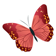 Butterfly of colorful set. This captivating illustration showcase a vibrant red butterfly meticulously crafted in a delightful cartoon design on a pristine white canvas. Vector illustration.