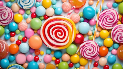 Fototapeta na wymiar Colorful lollipops and candy an assortment of delicious candies
