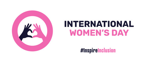 International Women's Day 2024 campaign #InspireInclusion, banner, IWD, 8 March, Women's History Month. Inspire Inclusion feminism holiday.