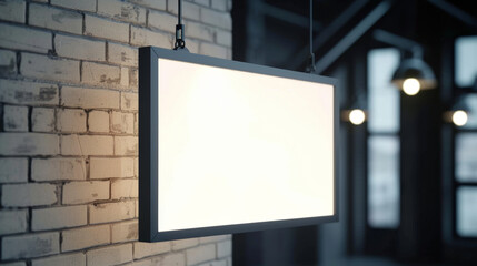 Blank Billboard Mockup Inside Room , Empty white billboard mockup with a black frame hanging in a modern interior space.