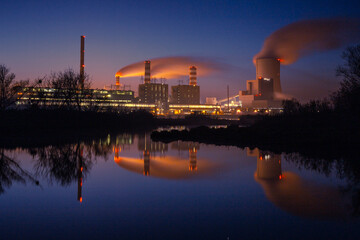 Power plant Energy power station area, electrical power plant during sunset and twilight time....