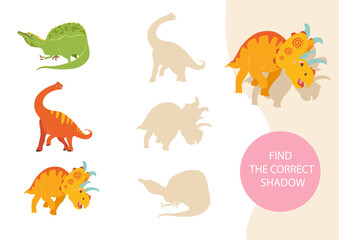 Find the right shadow. A collection of educational games for children. Dinosaurs.