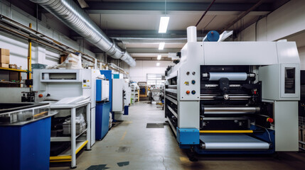 roll offset print machine in large print shop for production of newspapers magazines - obrazy, fototapety, plakaty