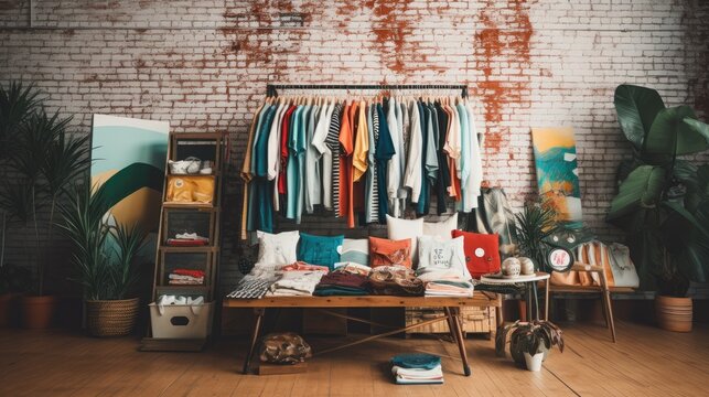 Online reselling business, using online store websites to resell unwanted clothing and items, small model business concept , AI generated, copy space for text