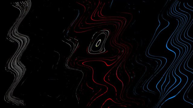 Wavy glitch interference with blue and red channel on a black screen. Stock effect of matrix damage and screen failure in 4K.