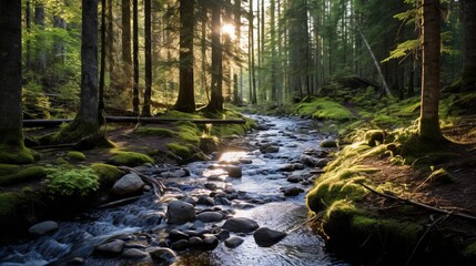 Obraz premium Forest creek with hiking trails