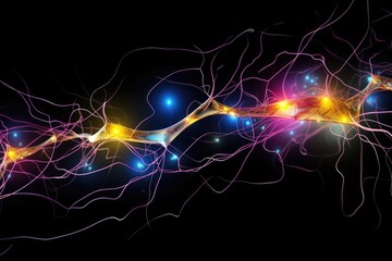 A computer generated image depicting a network of lights creating a visually captivating display., Nervous system in the human brain is powered by artificial intelligence, AI Generated