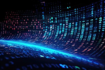 An abstract blue and black background with a pattern of numbers, perfect for data visualization or futuristic designs, Technology background Big data concept Binary computer code, AI Generated