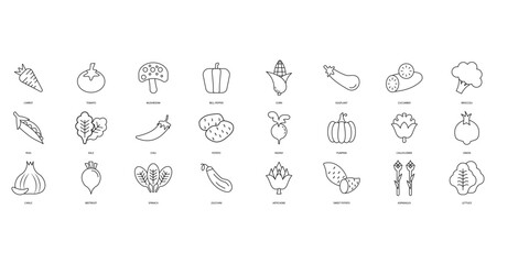Vegetables icons set. Set of editable stroke icons.Vector set of Vegetables - obrazy, fototapety, plakaty