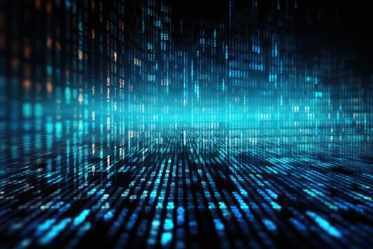This photo captures a vibrant abstract background with multiple dynamic lines in shades of blue and black, Technology background Big data concept Binary computer code, AI Generated