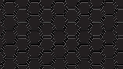 Black background of hexagons. Hexagonal dark background texture