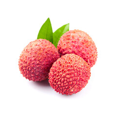 Lychee with leaves on white backgrounds