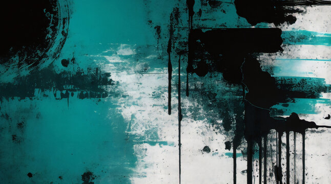 Abstract art painting black aqua teal white. Posters, covers, prints. Abstract wall art. Digital interior art. abstract texture. For design, print, wallpaper, poster, card, mural, rug.