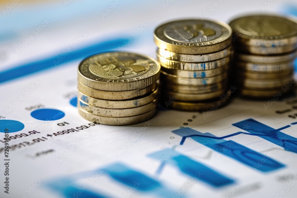 Poster financial data visualization with coins and graph