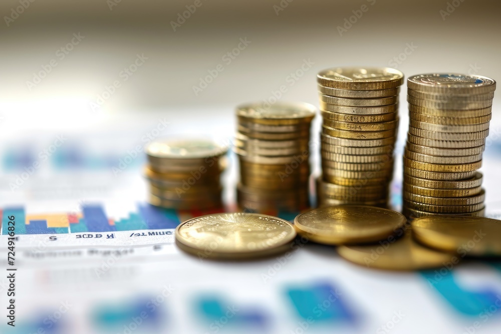 Poster financial data visualization with coins and graph