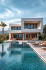 Modern luxury mediterranean home with swimming pool