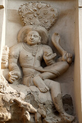 Carvings of Hindu God sculpture carved in the walls of ancient Kanchi Kailasanathar temple in Kanchipuram, Tamilnadu.