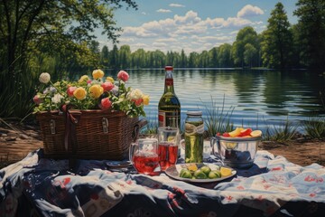 picnic in the park on a beautiful day, the sun is clear and the atmosphere is perfect.