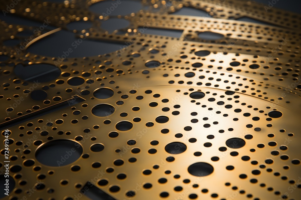 Poster a detailed view of a metal surface, showcasing its distinct texture through a collection of finely c