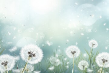 A mesmerizing sight as hundreds of dandelions sway gracefully in the wind, creating a scenic and lively landscape, spring background with white dandelions, AI Generated