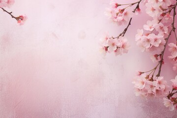 A visually captivating photo of a pink background adorned with delicate pink flowers, creating a feminine and vibrant display, Spring border or background art with pink blossom, AI Generated