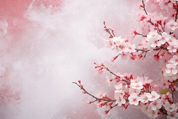 A captivating close-up photo showcasing the intricate beauty of a branch adorned with delicate flowers, Spring border or background art with pink blossom, AI Generated
