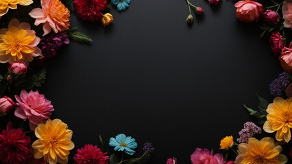 Fototapeta premium Black Background With Colorful Flowers, Teacher's day