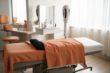 interior of a massage room with massage bed 